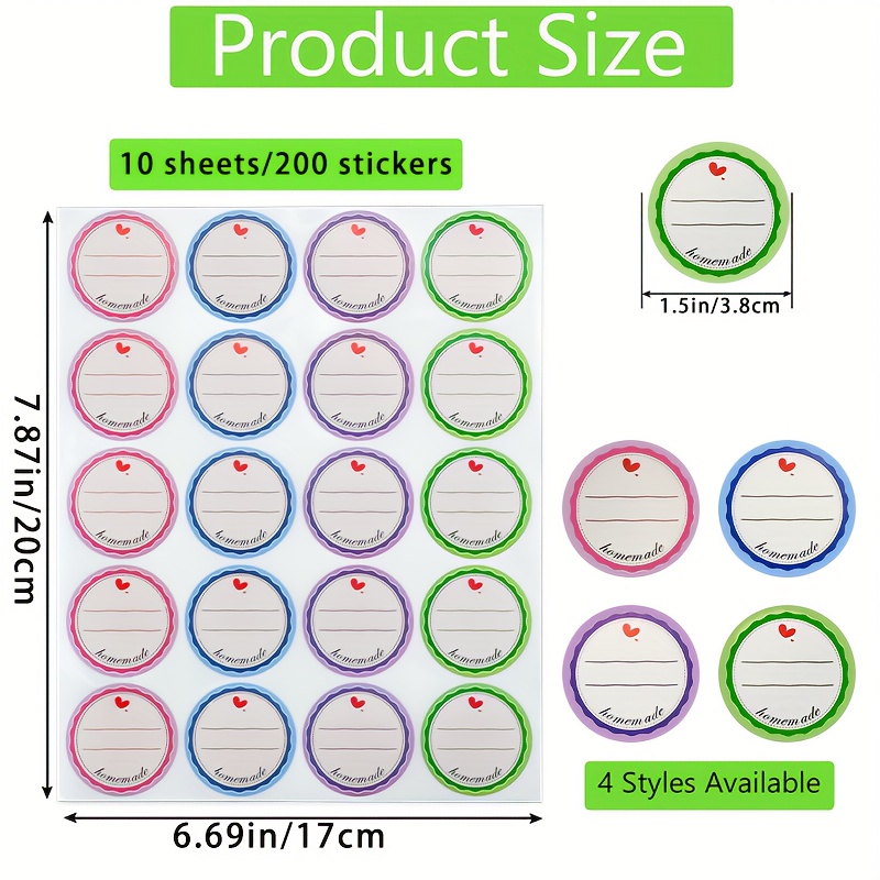 E-shop 10 Blätter/Packung - 1,5 Zoll/3,8 cm - 200 Etiketten Mehrfarbig & Mehrstil Küchen-Etiketten für , Glas, Dose, Artikelmarkierung,
