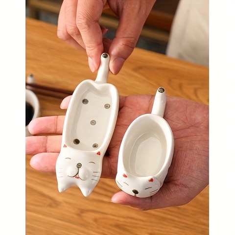 2pcs set cat ceramic   ceramic cute cat multifunctional seasoning plate chopstick holder snack dipping plate13 5 4 5cm 5 31 1 77in versatile   tableware suitable for appetizers desserts sushi sauce small plates Product details 10