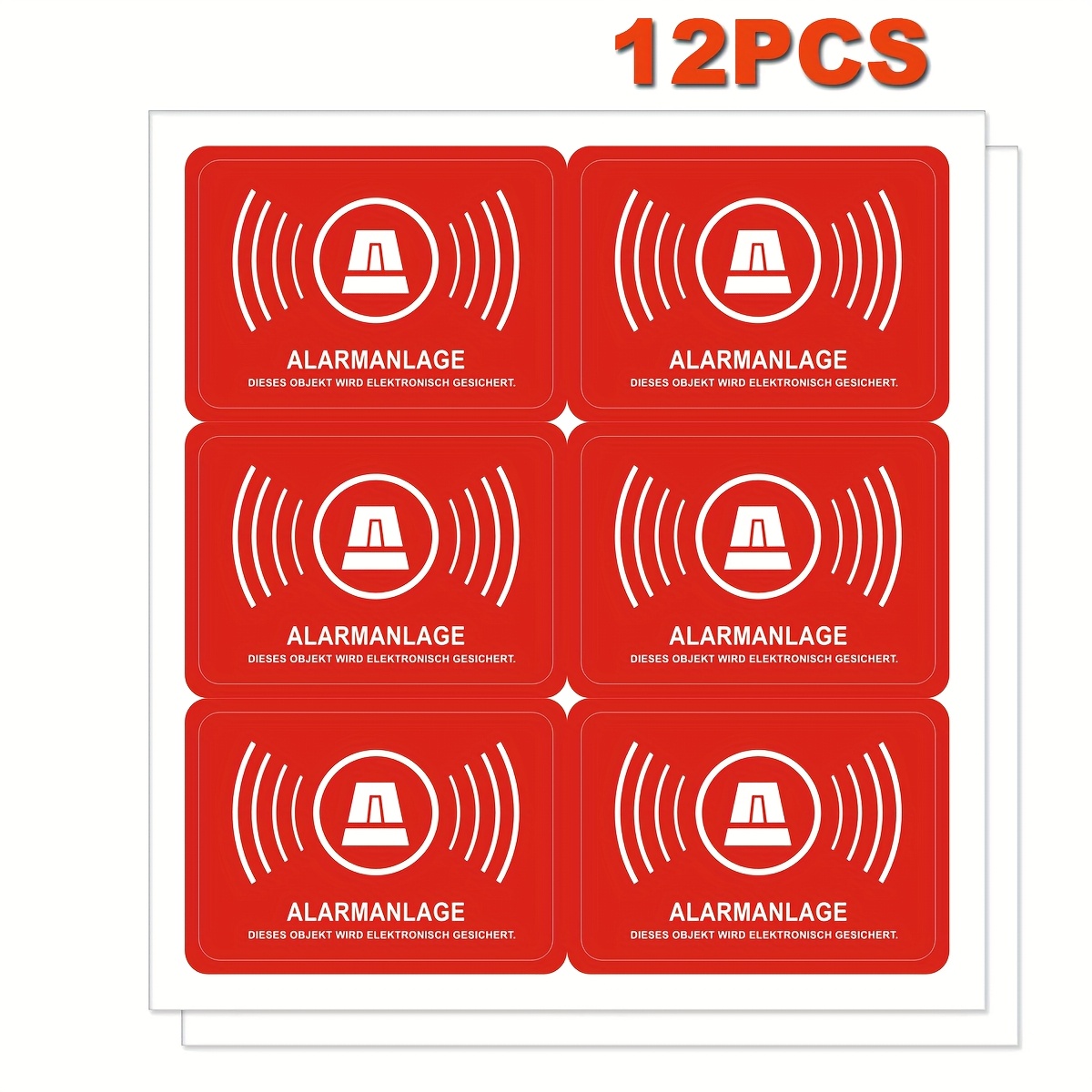 12pcs Warning Safety Stickers, German Rectangular Self-adhesive Labels, Suitable For Office, Home, Windows, Doors 1.97x1.38inch