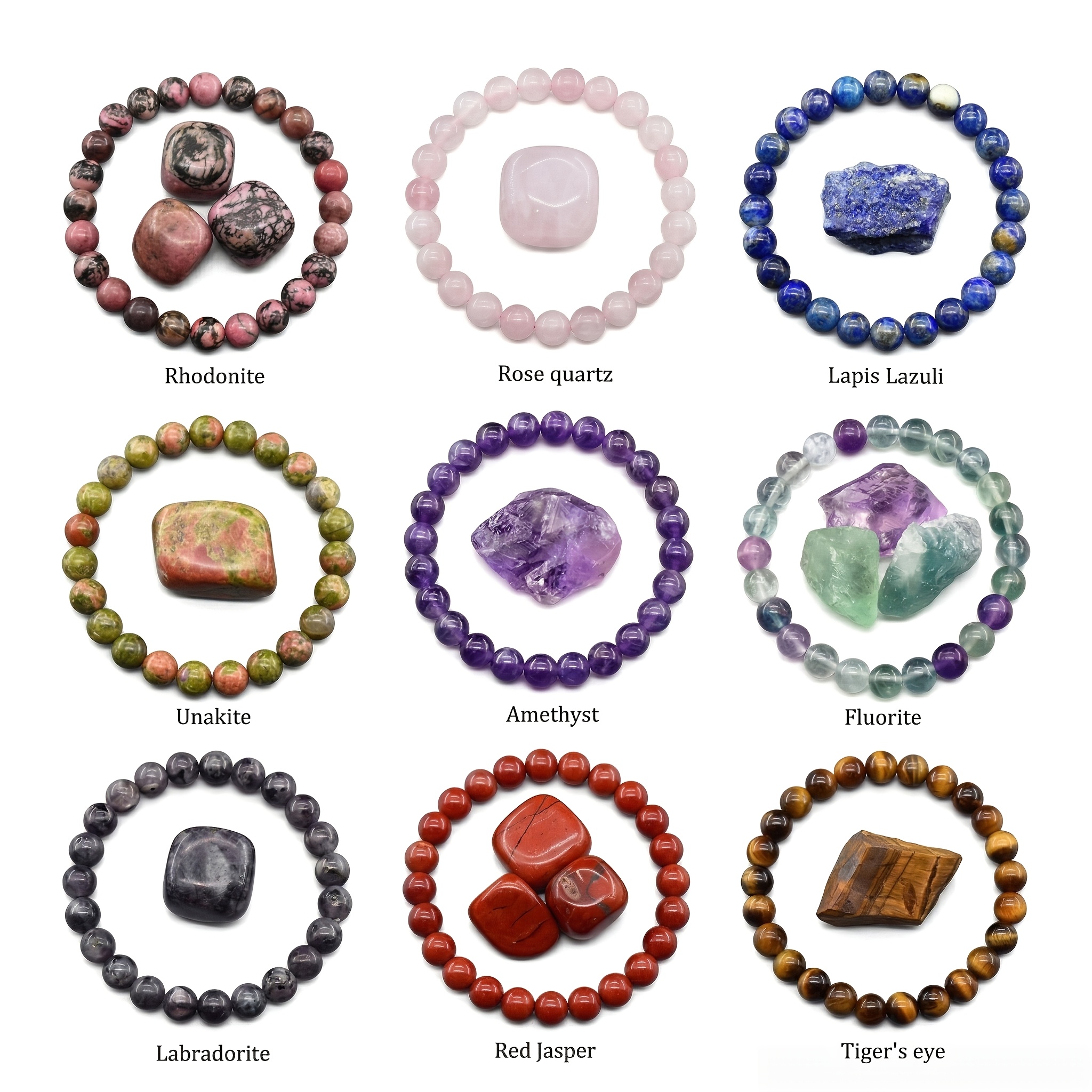 TEMU 6pcs Set Of Natural Stone Bead Bracelets In Random Colors: For Meditation Practitioners, Yoga Enthusiasts, Office Workers Under Stress, And And