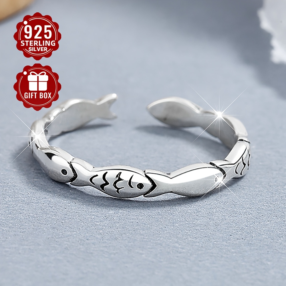 Women's 925 Pure Silver Small Fish Open Ring