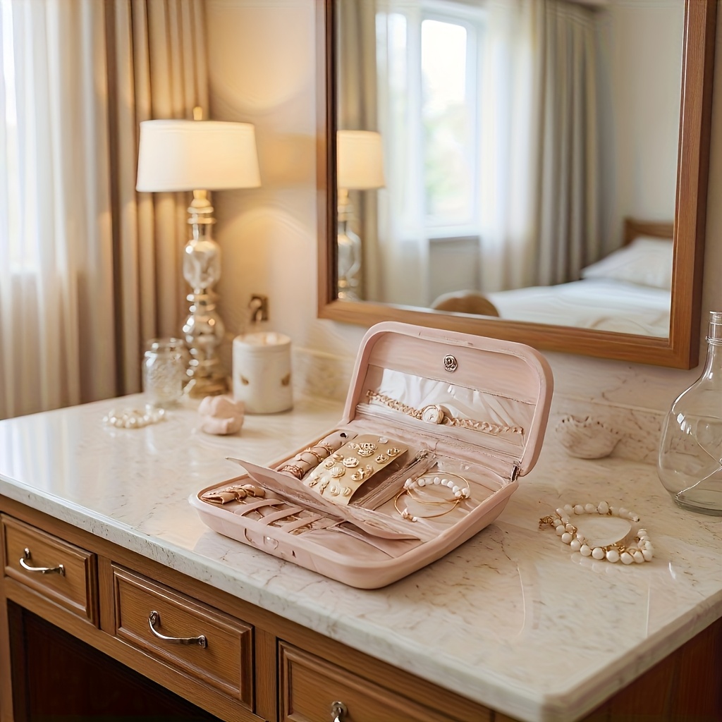 portable jewelry roll organizer   gift for   holds necklaces rings earrings bracelets quilted design with snap closure compact elegant for on the go perfect christmas gift for her   storage stylish Product details 0