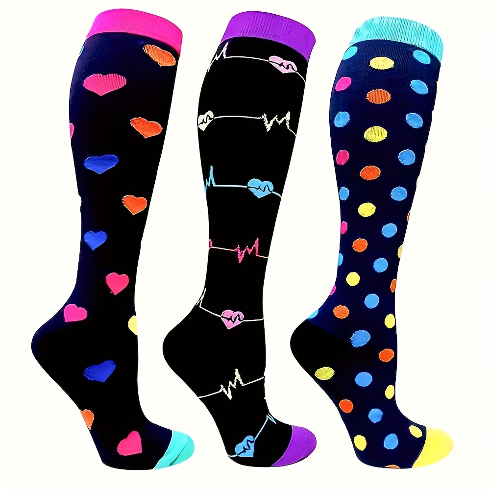 

3 Pairs Compression Socks For Men And Women, Compression Stockings Knee High Stocking For Sports Running Travel Nurses