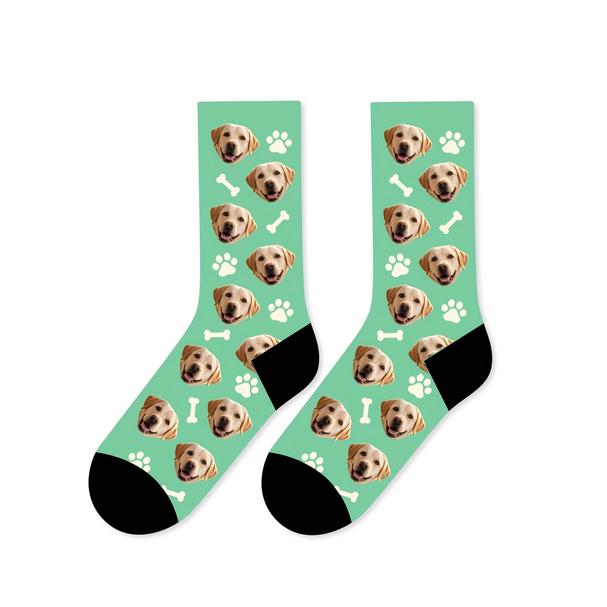 TEMU 1 Pair Customizable Pet Portrait Socks, Personalized Photo Trendy Mid-calf Socks, Fun Animal Pattern, Multicolor, Fun And Unique Whimsical Gift
