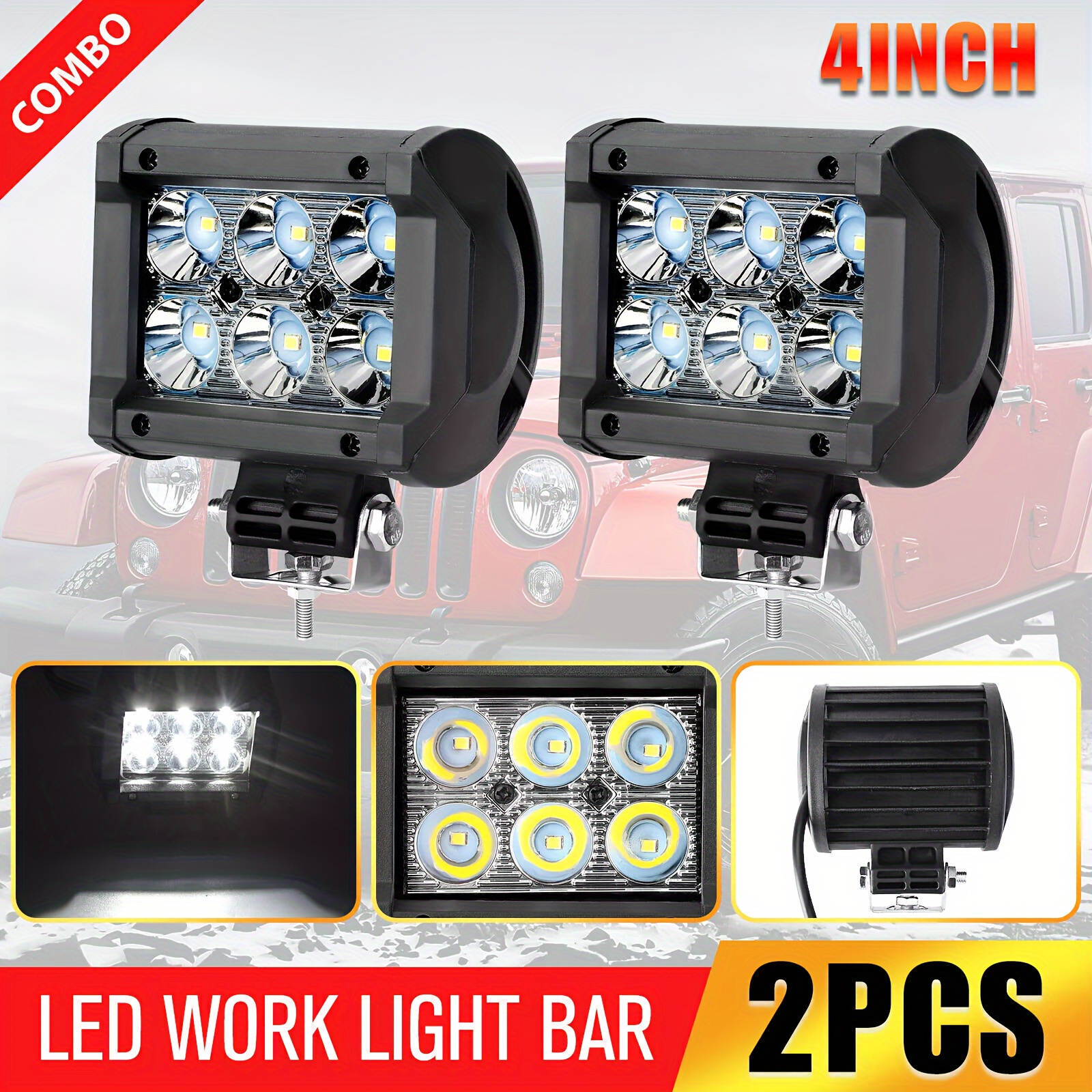 TEMU Led Pods 2pcs 18w 1200lm Flood Led Off Road Lights Super Bright Driving Boat Lights Led Work Light Bar For Trucks Pickup Golf Cart Suv Atv Utv 4x4 Van Camper