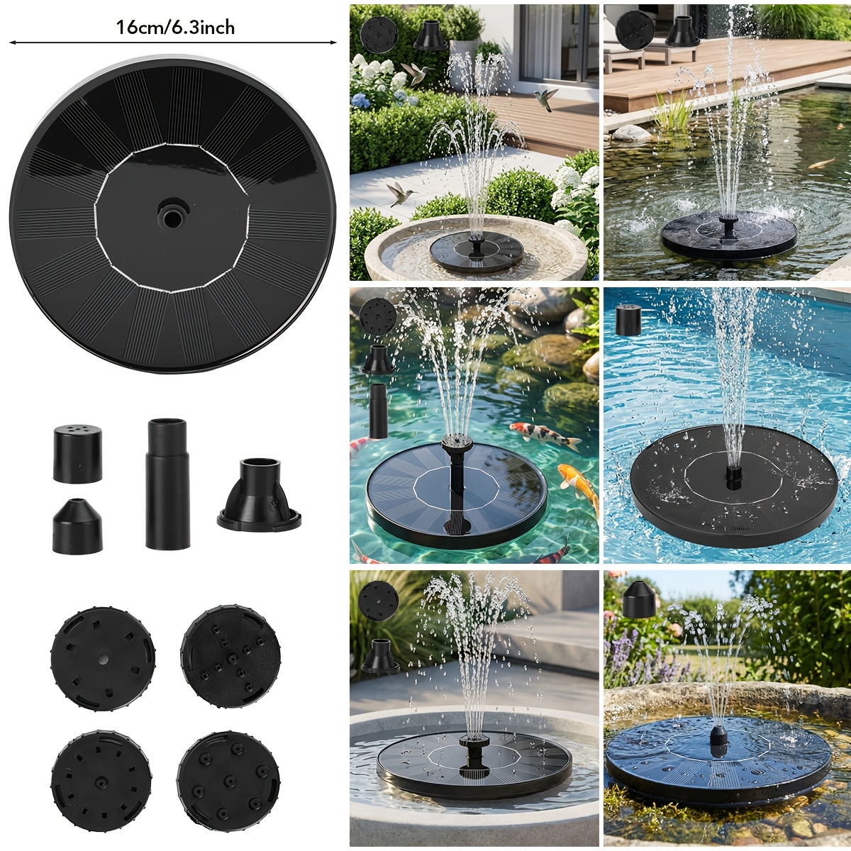   2 2w 1 2w ipx8 solar fountain pump fountain solar pool inflator fountain solar pool fountain solar water pump 6 nozzles for bird baths garden   swimming pools and outdoor decoration