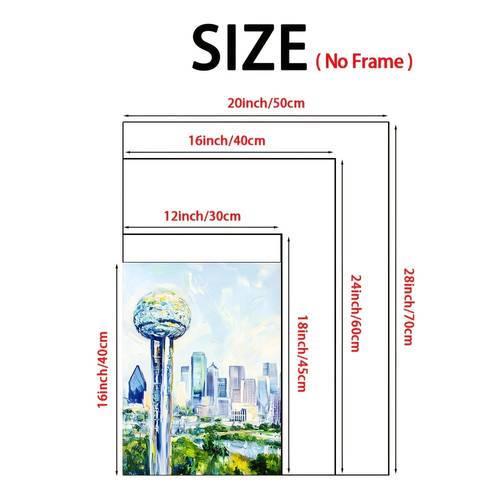 2d flat 2d flat 1pc frameless dallas reunion tower oil painting texas art fun canvas wall decor suitable for restaurant hotel office room bedroom bathroom room decoration art canvas wall art poster whimsical