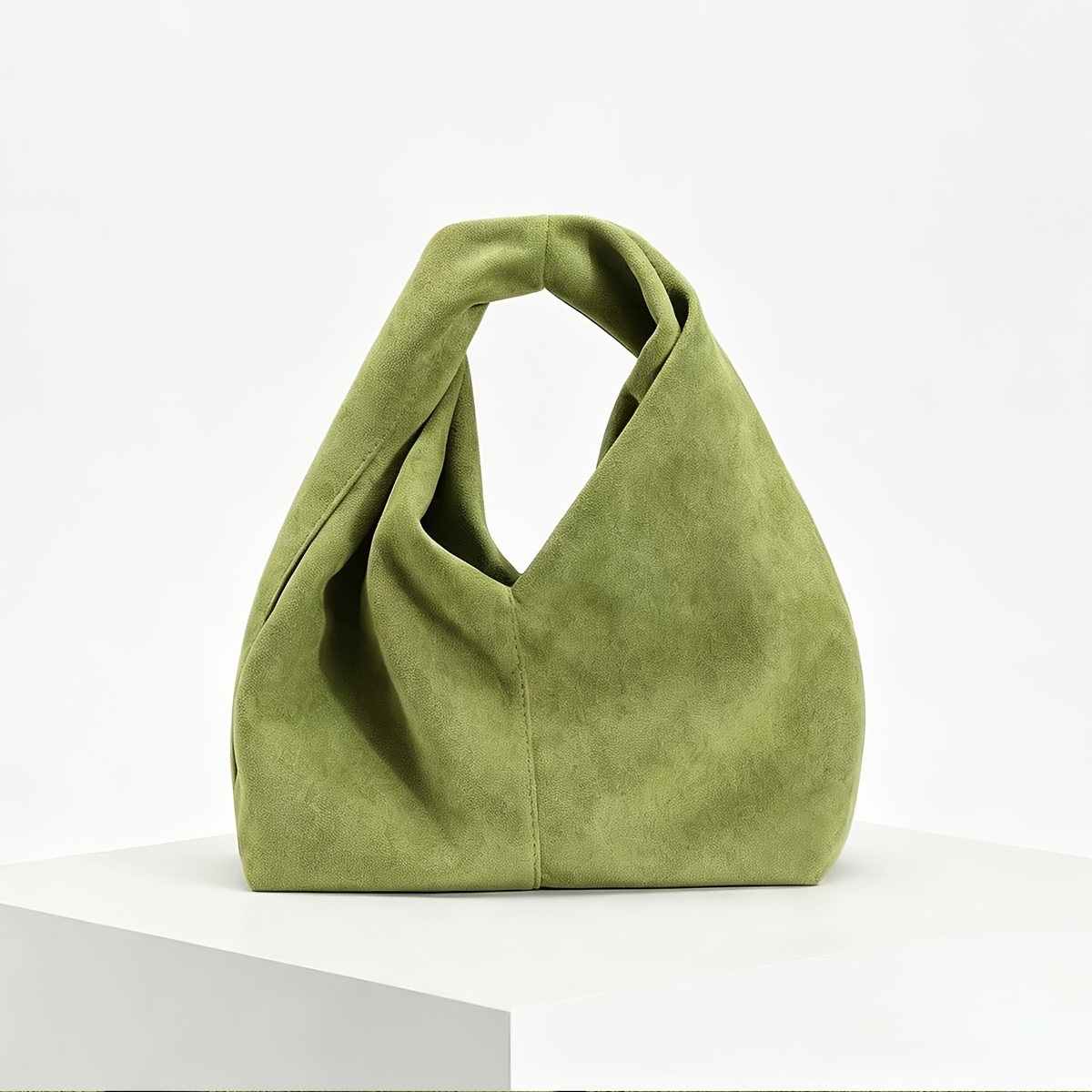 TEMU Green Suede Knotted Handbag, Minimalist Handle Bag For , Travel And Gifting