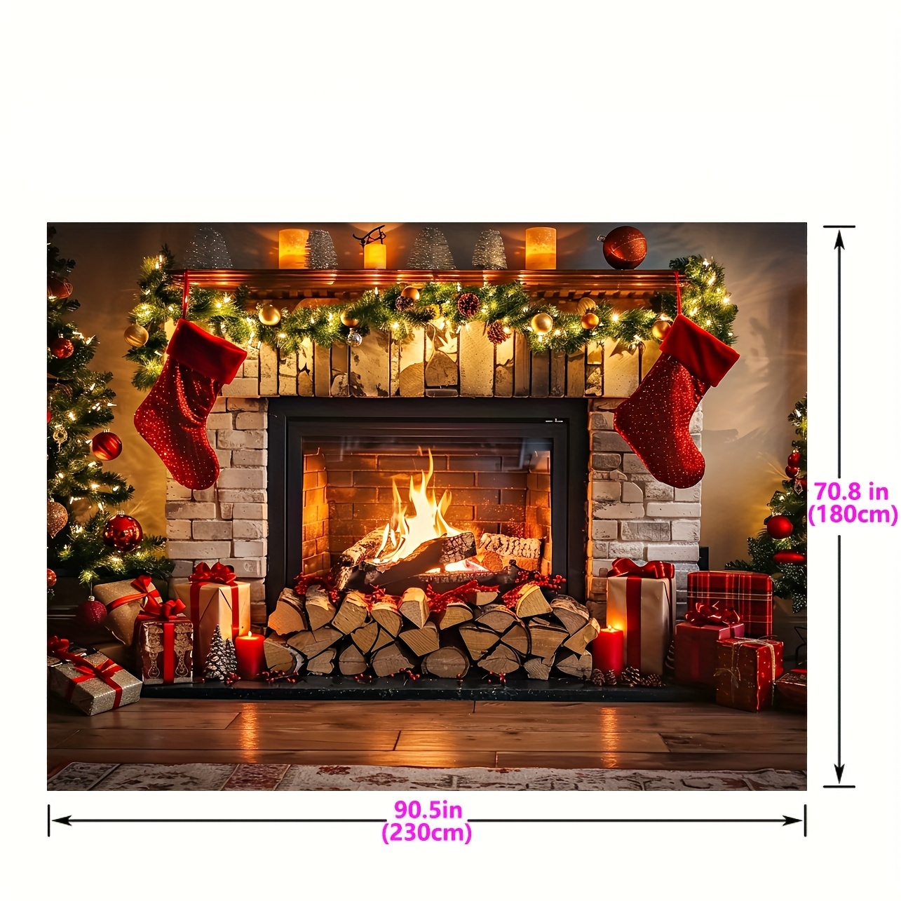 TEMU Festive Christmas Fireplace Backdrop - 90.5