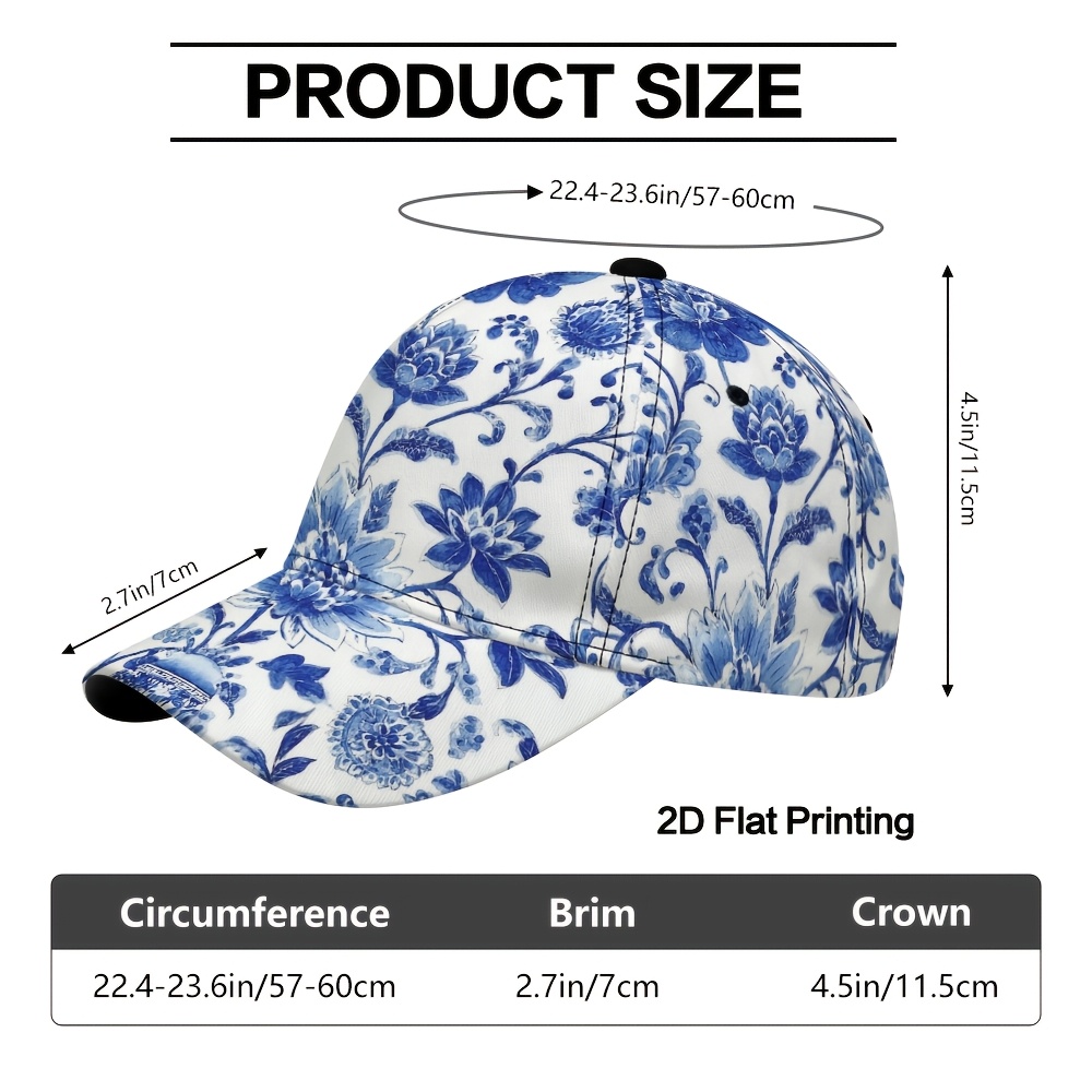 TEMU 1pc 2d Flat Printing Blue Baseball Cap, Perfect For Outdoor Activities, Unisex, And For