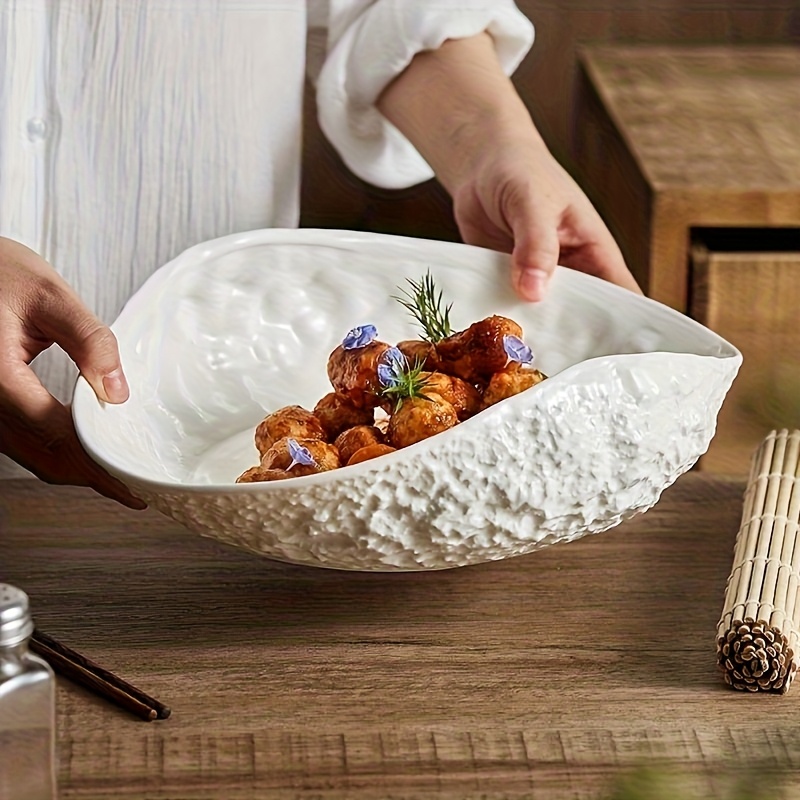 New Creative Large Ceramic Ceramic Fish Steaming Plate - Seafood Dish, High-end Hotel Tableware with Rock Pattern, Shell-shaped, Irregular Home-use Plate