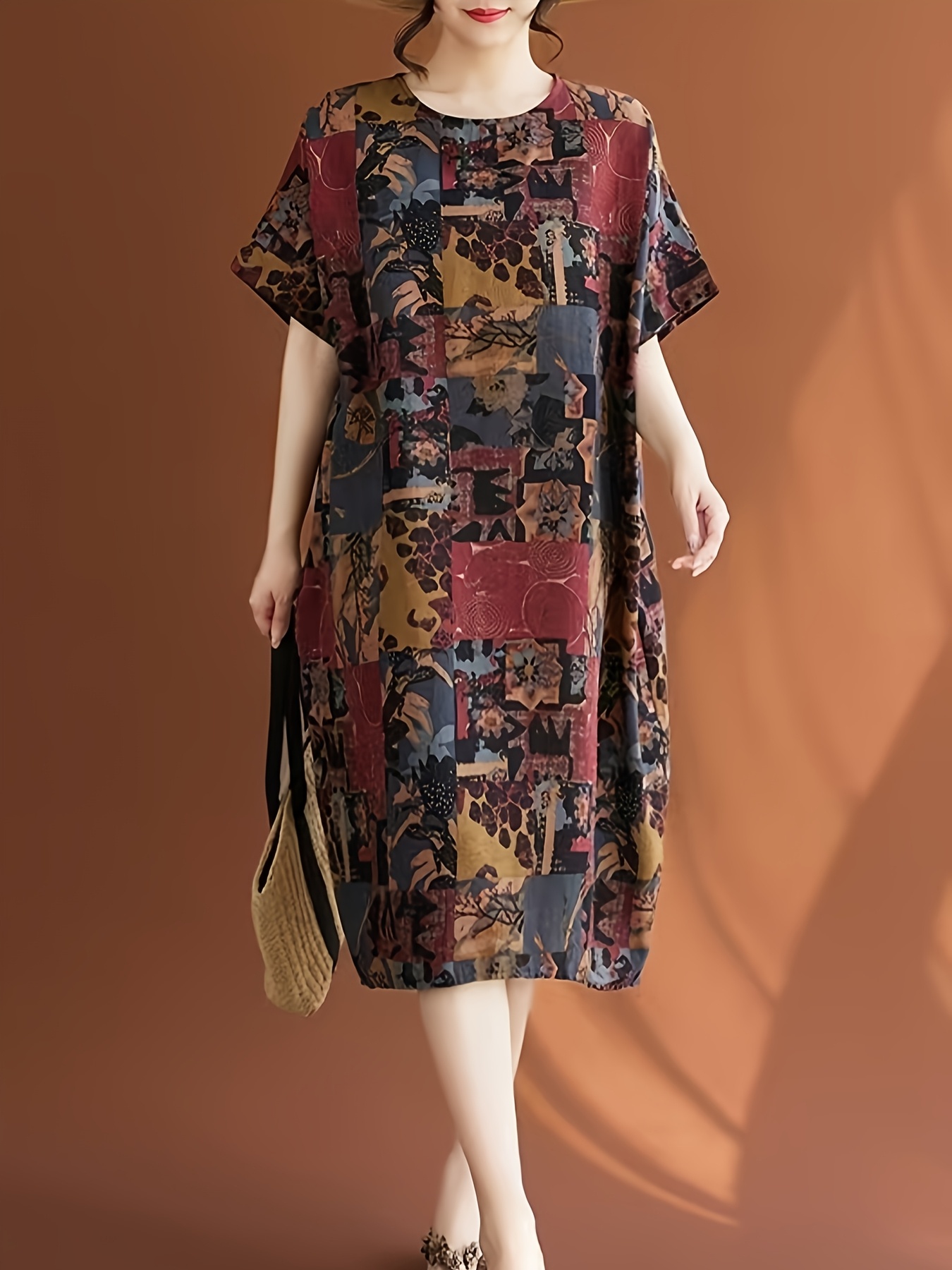 Plus Size - Vintage-* \u0026 Dress - Casual Crew Neck plus size vintage dress casual crew neck - Temu United Arab Emirates