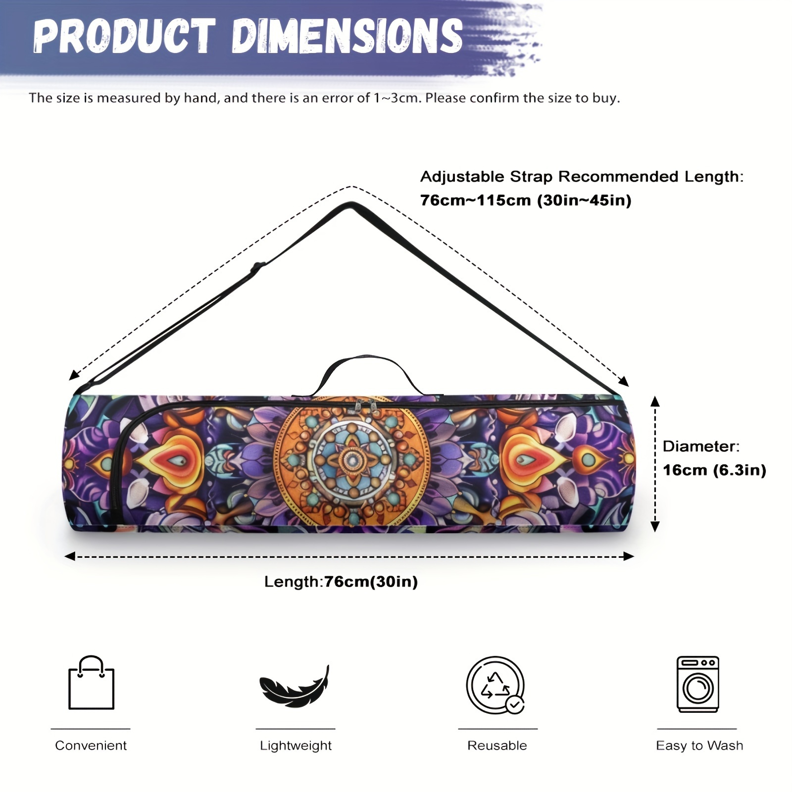 Boho Mandala Flower 1pc Yoga Mat Storage Bag, Single Shoulder Fitness Mat Storage Bag for Women Outdoor Sports