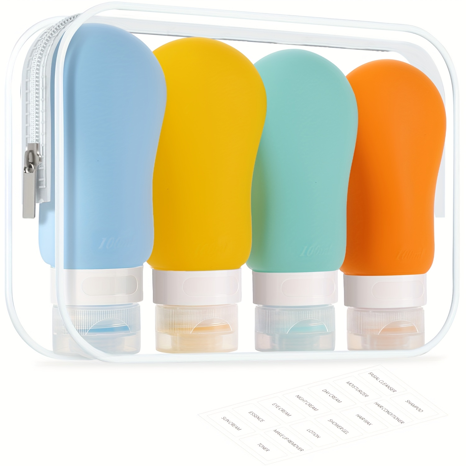TEMU Bpa Free Travel Toiletry Bottles (4-pack 3.3oz) - Leakproof Refillable Containers & Cosmetic Bag For Shampoo, Lotion, Soap | Tsa Carry-on Essentials