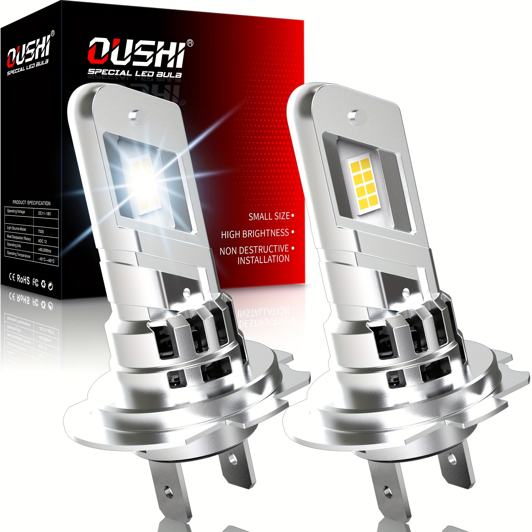 

Oushi 2pcs H7 Led Headlight & Fog Light Bulbs - , High (20000lm), Fit For Cars