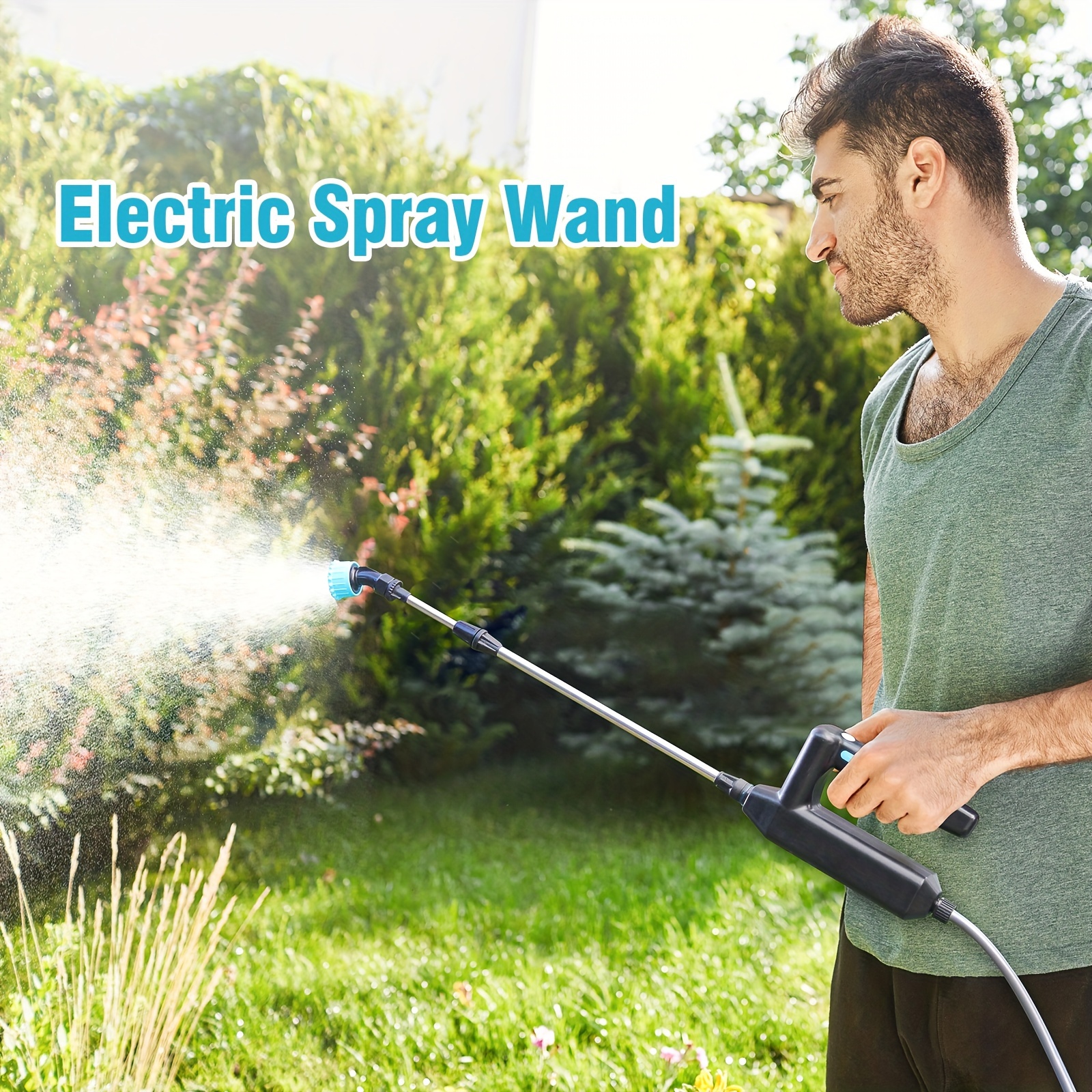 

1pc, Electric Spray Sprayer, 3 Adjustable Nozzle , Usb Rechargeable, 5m/23.6in Hose Length, Extendable Rod Up To 86cm/33.85in, Handheld Plastic Garden//home Watering Tool For Watering Plants