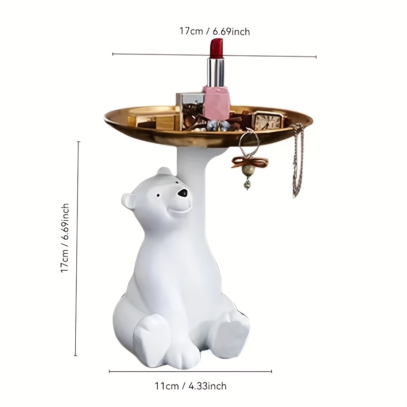 Image of 1pc Polar Bear Resin Storage Tray - Multipurpose Organizer For Jewelry, Makeup & Keys | Perfect For Room Decor | Ideal Gift For , Bear Home Decor, Jewelry Trays