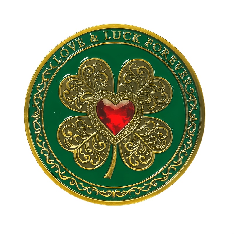 Image of 1pc High-relief Embossed Heart Clover Coin, 3d Three-dimensional Embossed Pattern Coin, Unique Collectible Souvenir Novelty Gift Coin