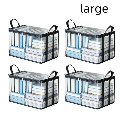 4pcs office heavy duty transparent book storage boxes a must have for classrooms homes office and old book organizers dustproof transparent foldable book bags for student desktops