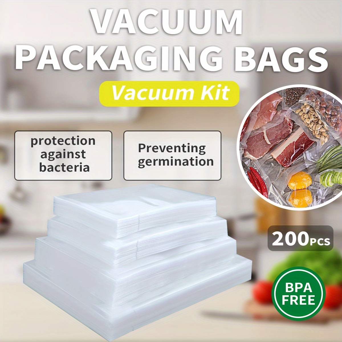 

200pcs Vacuum Sealed Bag For Airtight Storage - Food , Meal Preparation, Cooking - Reusable Kitchen Accessories