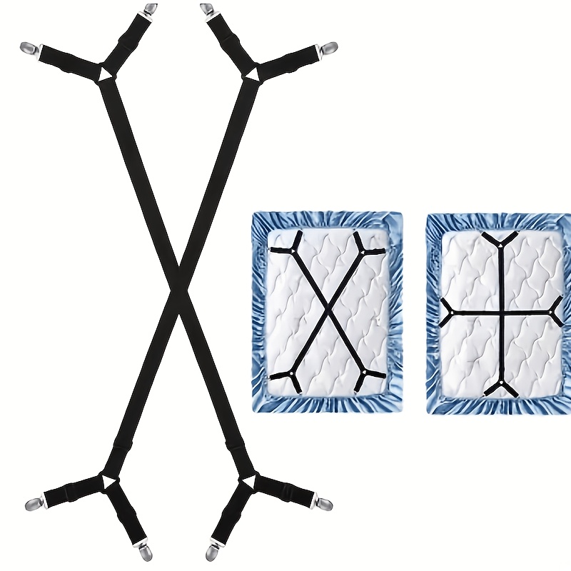 TEMU Ensemble de 2 attaches de drap de lit avec 4 pinces, fixations de matelas antidérapantes, attaches de couverture de canapé polyvalentes
