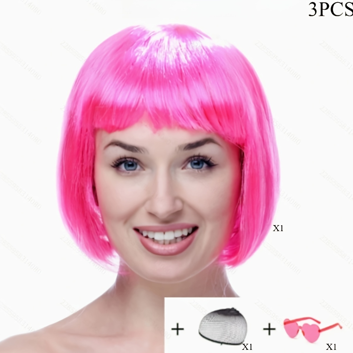 TEMU 3pcs ( 1 perruque, 1 bonnet de perruque et 1 accessoire de costume) Convient pour le cosplay d'Halloween, les enterrements de /, les à thème et