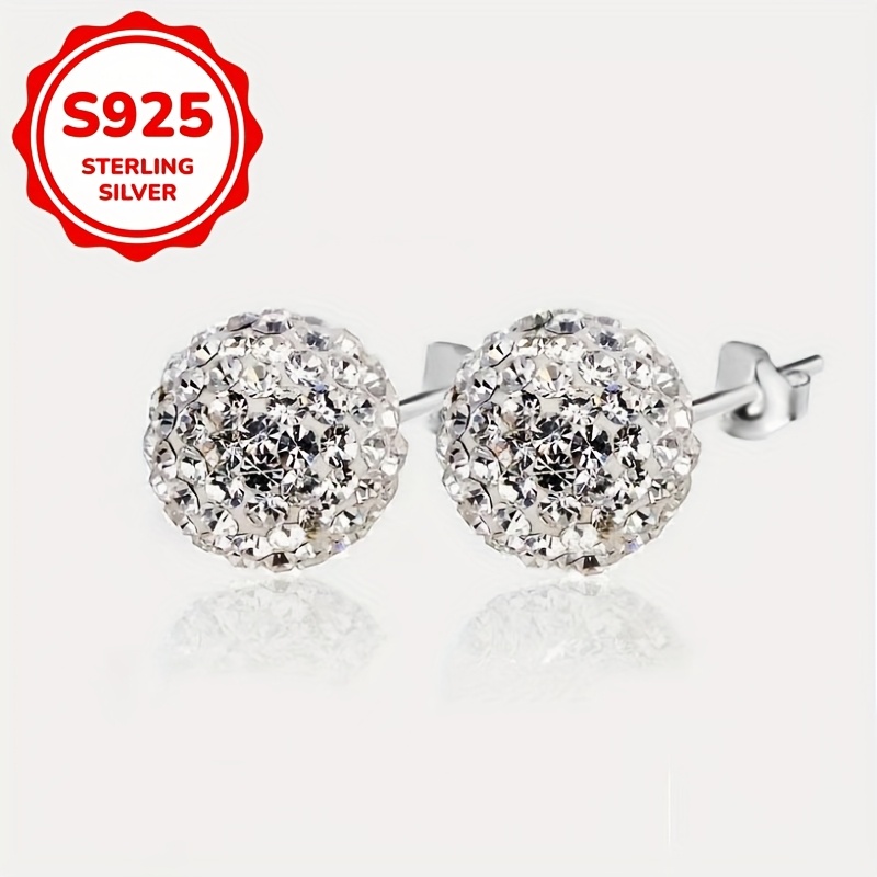 Image of A Pair Of Women's Fashion Earrings Round Ball Synthetic Zirconia Earrings 925 Silver Suitable For Ear Sports And Daily