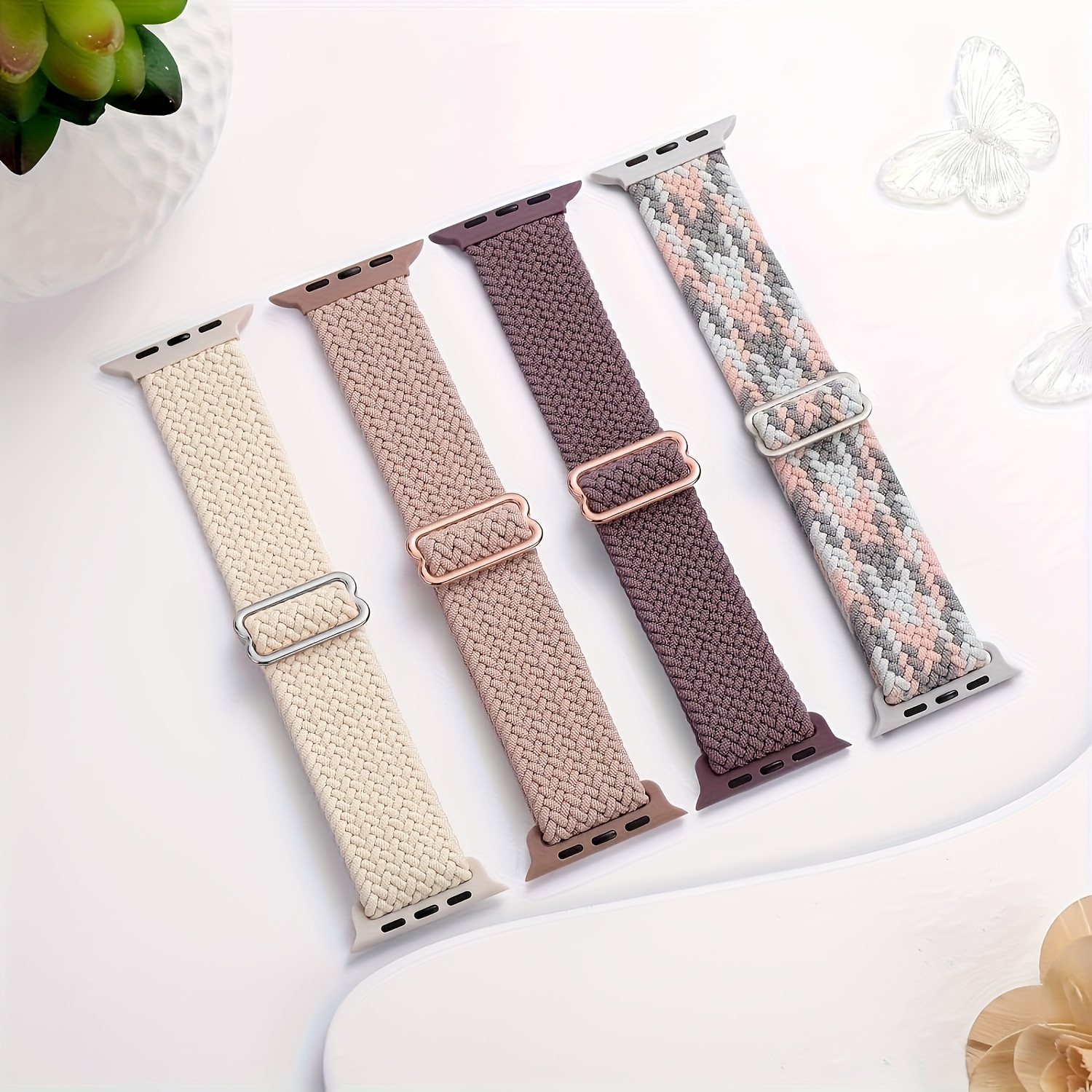 TEMU 4pcs Adjustable Soft Nylon Braided Bands For Iwatch 38mm/40mm/41mm/42mm/44mm/45mm/49mm - Compatible With Series Se/ultra/ & More,