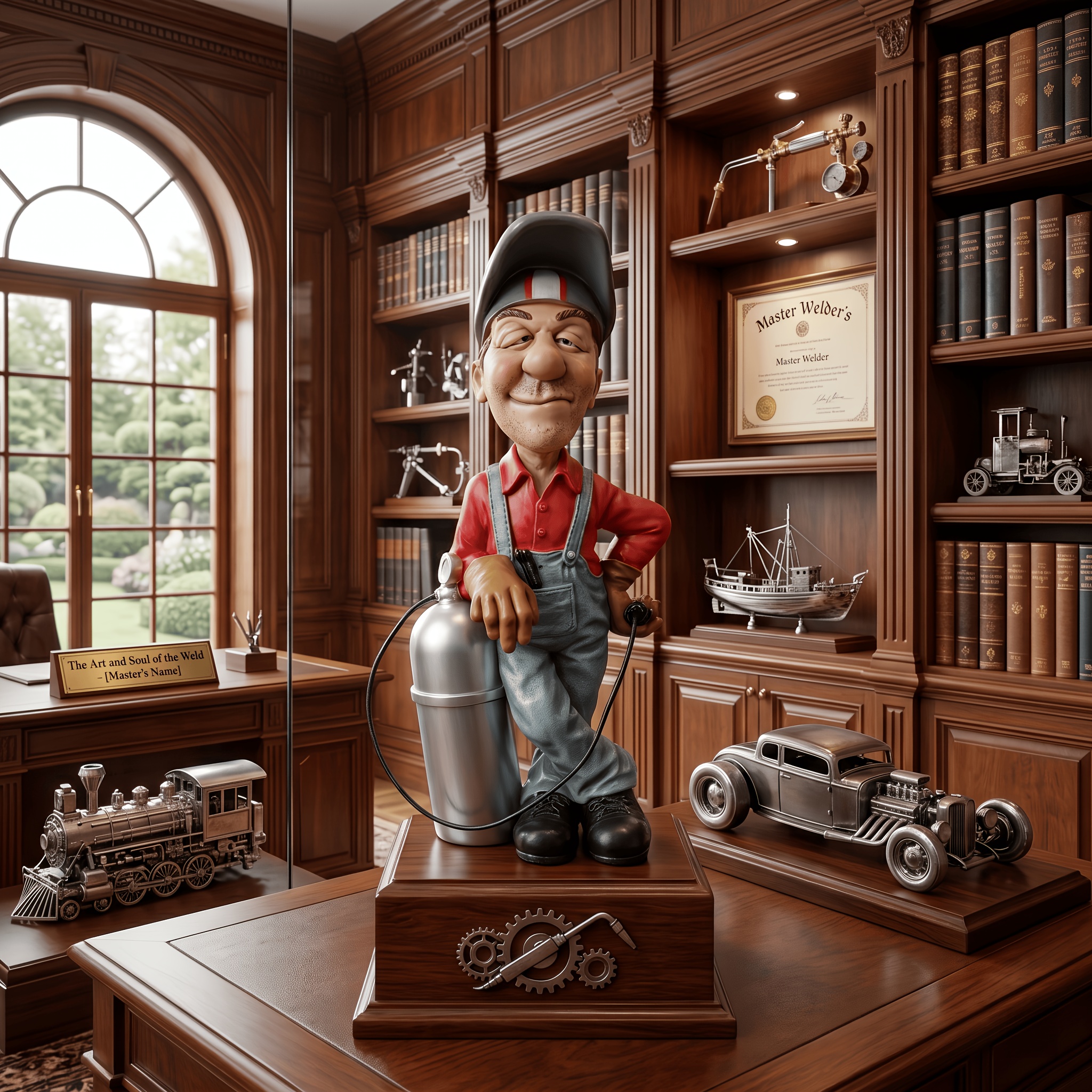 TEMU 1pc Fun Professional Worker Resin Statue Ornament, Designed As A Overalls And Hard Hat, Suitable For , Entryway, Or Office Desktop Decoration,