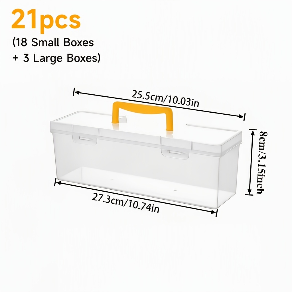 TEMU 21pcs Tool Parts Storage Boxes, Clear Heavy-duty Organizer With 18 Small And 3 Large Stackable Containers For Screws, Nails, Drill Bits,
