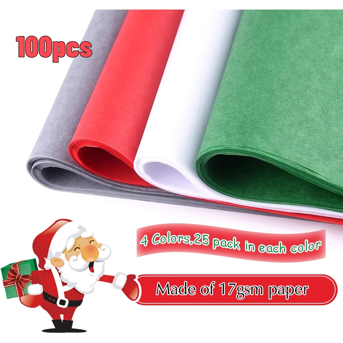 

Christmas Paper Set - Sheets (red, Green, Gray, White) For Gift Wrapping And Crafts (14 X 20 Inch)