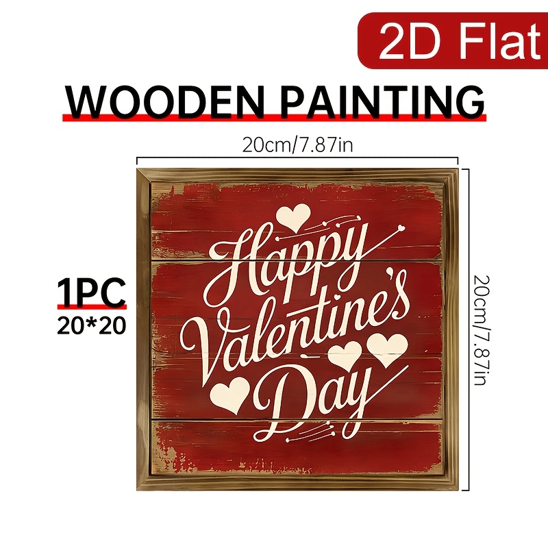 TEMU 2d Flat - A Rustic Wooden Sign For Valentine's Day, Measuring 8x8 Inches, Perfect For Decorating Your Entryway, Living Room, Or Kitchen. It A Lovely Addition To And Is An Ideal Housewarming Gift