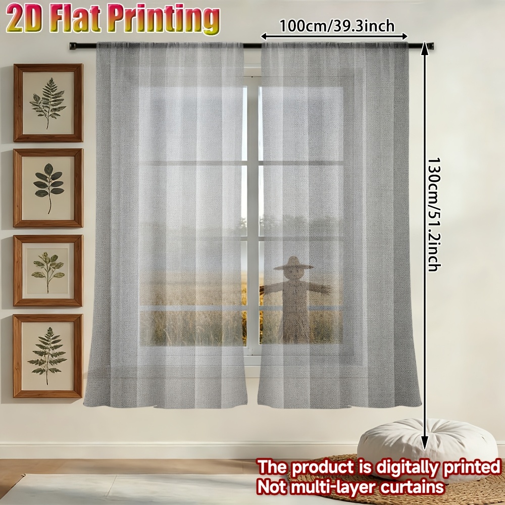 TEMU 2d Flat, 2d Flat Gauze Curtain, 2pcs, Gray Vertical Stripes(1) Pattern Popular Minimalist Chiffon Semi Sheer Curtain Festive Decorations/gifts,