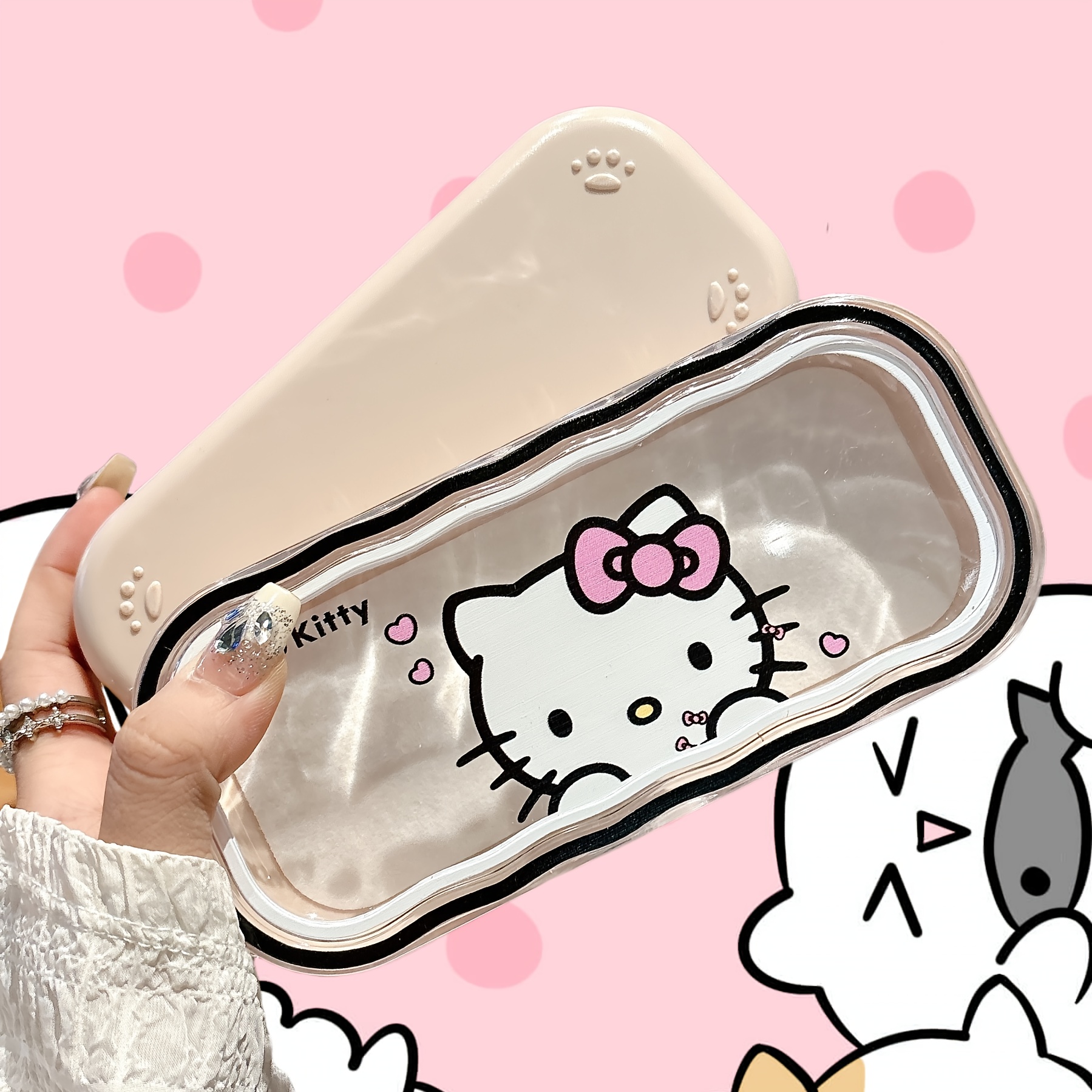 

1pc Sanrio Hello Kitty Transparent Glasses Case With - Compact & Stylish Eyewear Storage Box, Perfect Birthday Gift