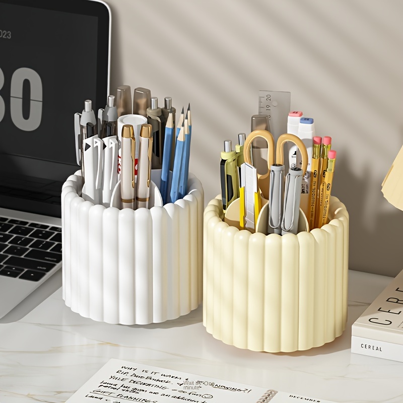 

360° Rotating Desk Organizer - 5-slot Pen And Pencil Holder, Cute Storage Cup For Office, School, Home - Art Supply Accessory