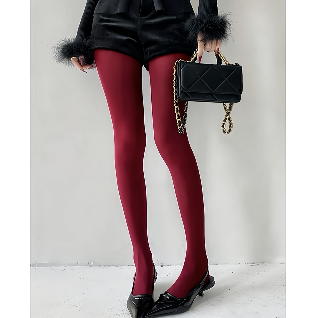 

A Pair Of High-end Vintage Burgundy Tights With High Elasticity, Autumn And Winter As Base Layer Stockings.