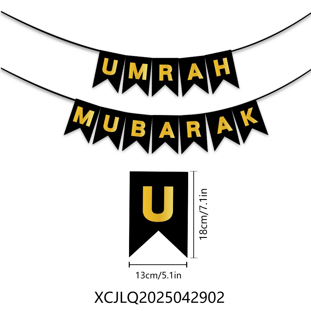 1pc, Umrah Mubarak Party Banner, Pulling Banner, 18cm * 13cm/7.1 Inches * 5.1 Inches * 12 Sides, Eid Al Fitr Mubarak Decoration Theme Banner, Polyester Mubarak Festival Decoration