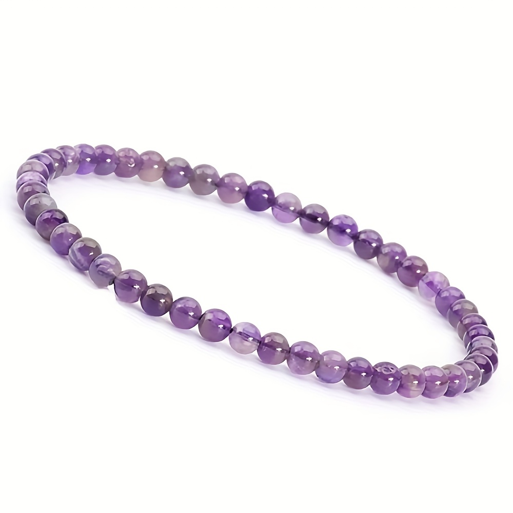 TEMU Bracelet en améthyste de 4 mm, bracelet élastique à perles simple et élégant pour femme, bracelet élastique à perles fait main, adapté à un port