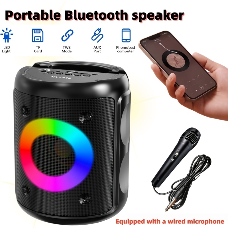 TEMU Hy-312 Portable , Portable Speaker, Stereo Speaker, Subwoofer, Outdoor Wireless Speaker, Party Disco Light, Tws, Tf, Aux, Mic, Microphone