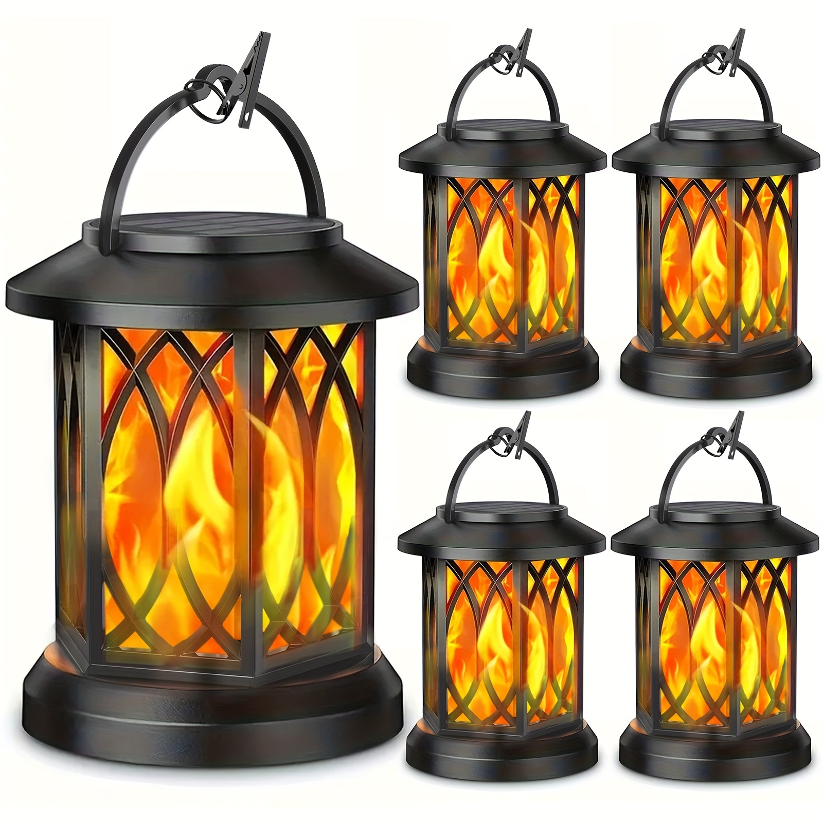 

Solar-powered Flickering Flame Lanterns - Waterproof Outdoor Led Hanging Lights For Patio, Pathway, Deck, Yard & Garden, Durable Plastic With Nickel Solar Battery, Available In 1/2/4pcs