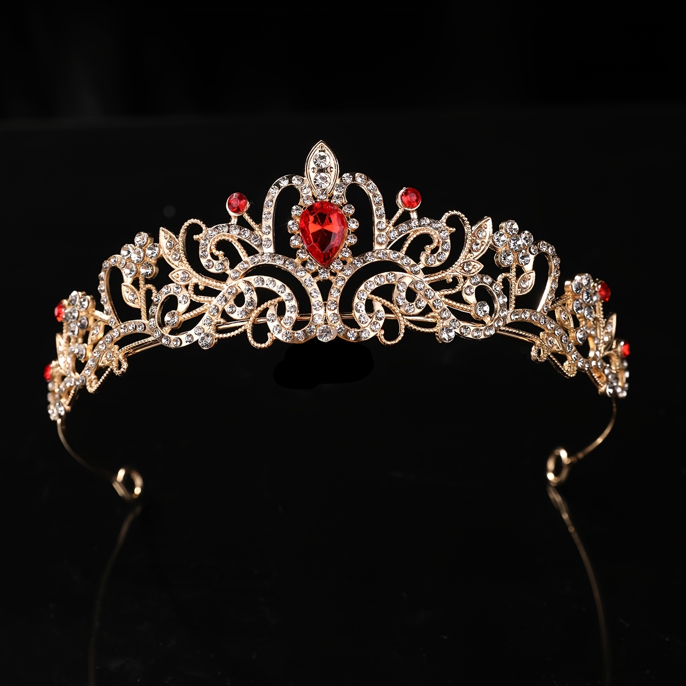 E-shop 1 Europäisch-amerikanischer Retro-Stil roter Strass-Kronenkopfschmuck, für Brautschleier, Hochsteckfrisuren, Prinzessinnen-Geburtstagsfeiern,