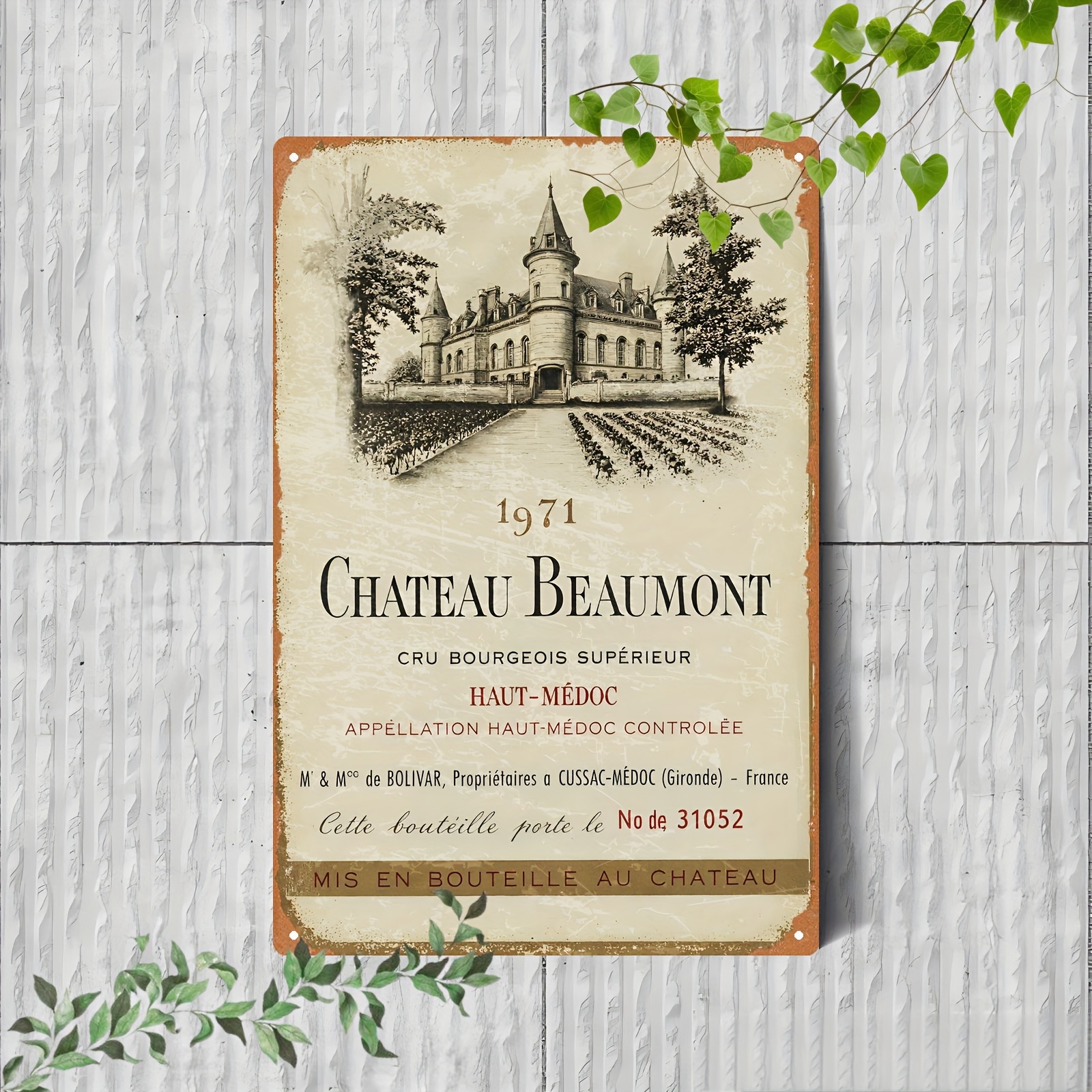 TEMU 2d Flat, A Single Piece Of Vintage French Wine Estate Metal Sign - Beausmont Design - Rustic From - Lightweight And Durable Wall Decoration -
