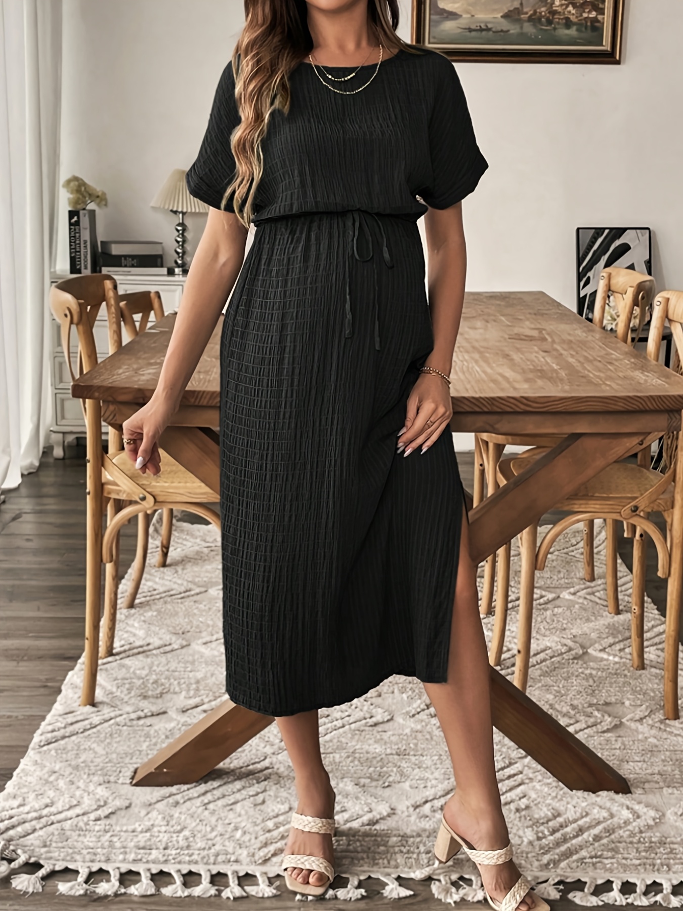 elegant maternity dress adjustable waist tie side slit - Temu Mauritius