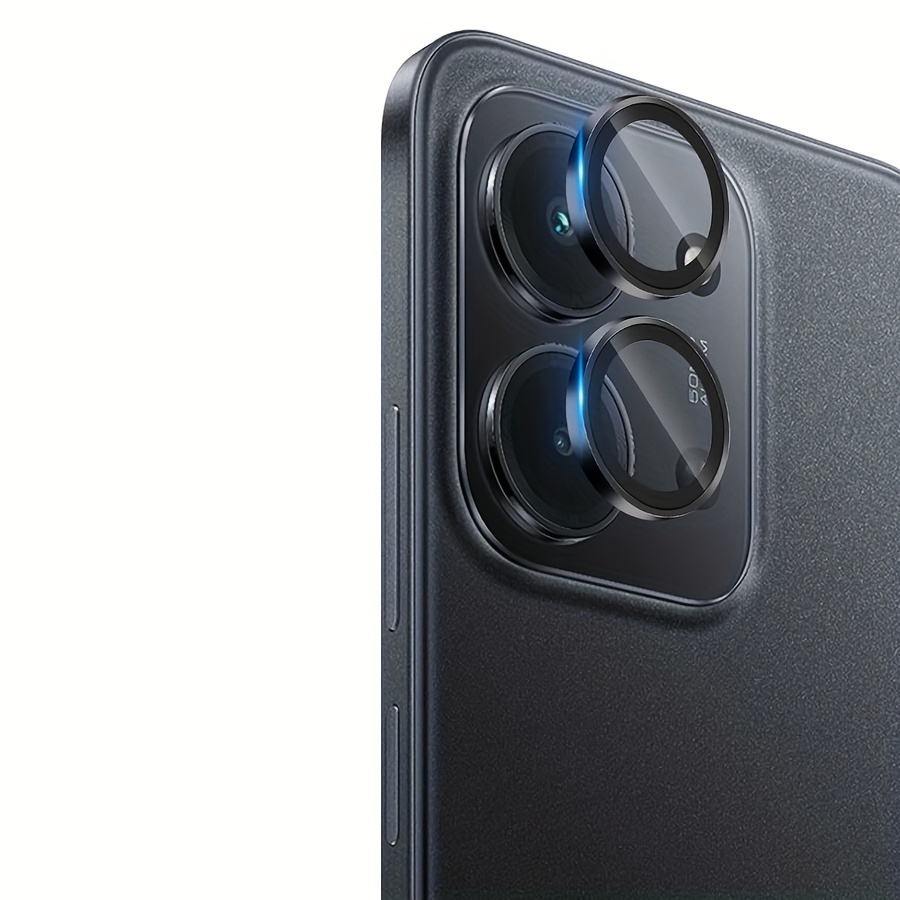 TEMU 2 protectores de lente de cámara de vidrio templado + anillo de metal negro para Redmi 15 15C 4G/5G, película de vidrio templado para cámara