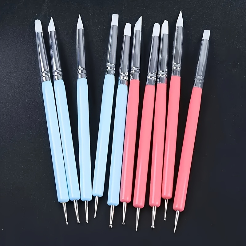 

1/5pcs Professional Nail Art Silicone Embossing Brush Dual Head Uv Gel Dotting Painting Pen Clay Sculpting Drawing Tools