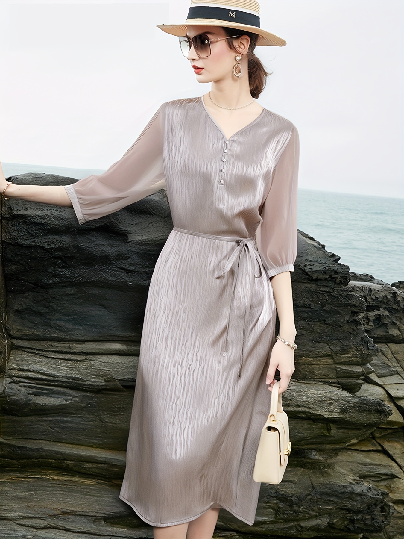 silk dress malaysia Silk Dress with Long Form No Zipper, No Foam, One Layer Women's Dress Women  - LYC