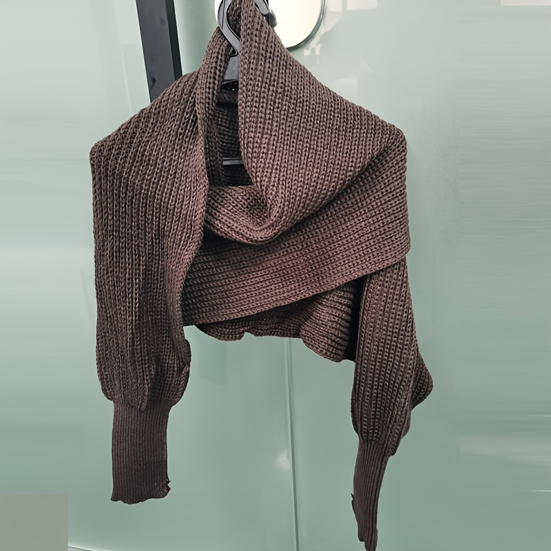 TEMU Cozy Knit Scarf With Sleeves - Warm, Stretchy Polyester Shawl For Casual , For Winter, Autumn