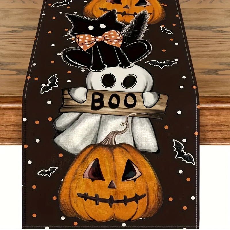

Halloween Table Runner - Seasonal Autumn Kitchen Dining Table Decor With Pumpkin And , Woven Polyester Rectangle Tabletop Decoration For Home Party, 72 Inches X 13 Inches