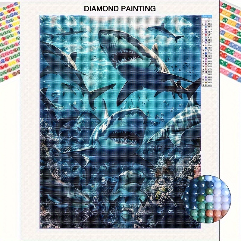 

5d Shark Diamond Painting Kit For Adults, Full Drill Animal Theme Canvas With Round Diamonds, Diy Mosaic Art Craft Set For Beginners & Hobbyists, Home Wall Decor Gift 11.8"x15.8" (no Frame)