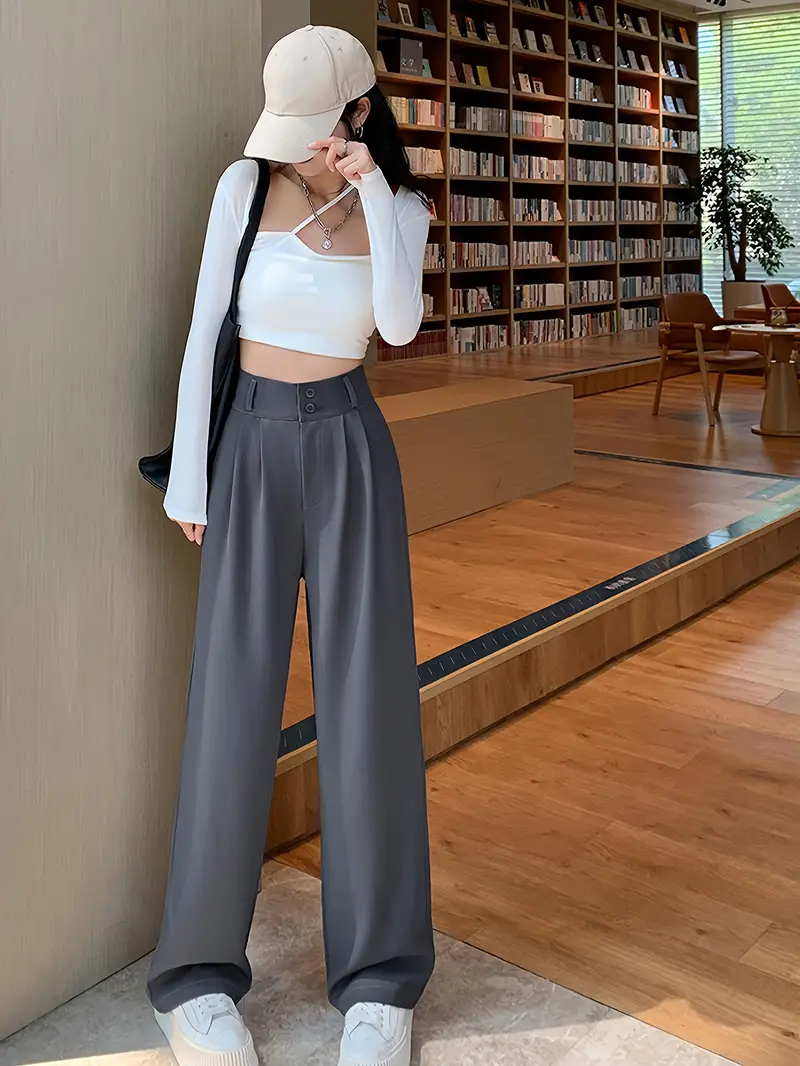 black draped wide leg trousers women suitable spring autumn Temu